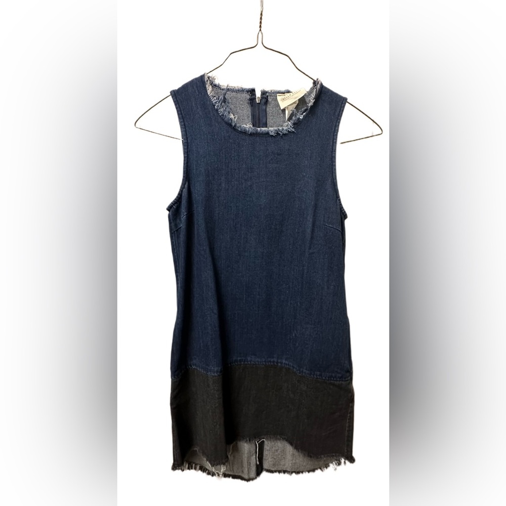 Size Small Colorblock Frayed Denim Dress - Picture 2 of 9